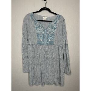 Sundance Blue White Embroidered Striped Tunic Dress Rayon Boho Peasant XS
